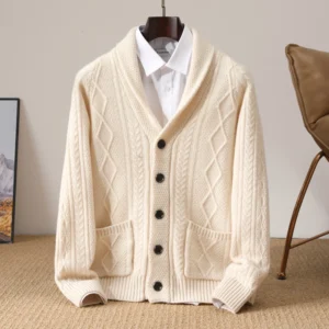 Cardigan épais à cinq aiguilles pour hommes, 100% laine Pure, col en v, pull tricoté, manteau décontracté, veste chaude d'affaires, hiver
